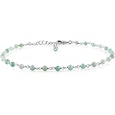 YANARA Gemstone Anklet for Women Dainty Boho Summer Beach Jewelry for Girls Handmade Rosary Charm Ankle Bracelets for her 9+1.5 inch Gifts For Her