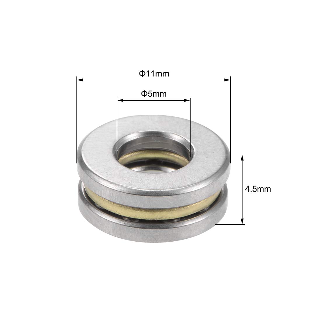 sourcing map F5-11M Thrust Ball Bearings 5mm x 11mm x 4.5mm Chrome Steel Single Direction 2pcs, 5mmx11mmx4.5mm - Image 4