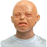 Funny Crying Infant Latex Mask, Bald Realistic Baby Head Mask for Cosplay | Soft breathable construction, Universal size for adults. Ideal prank accessory for Halloween, themed parties and carnival