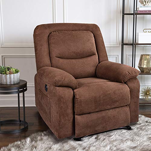 Recliner Chair Sleeper Reading Chairs for Bedroom Oversized Linen Recliner Chairs for Living Room Theater Seating Power Recliner with Heat and Massage (Brown)