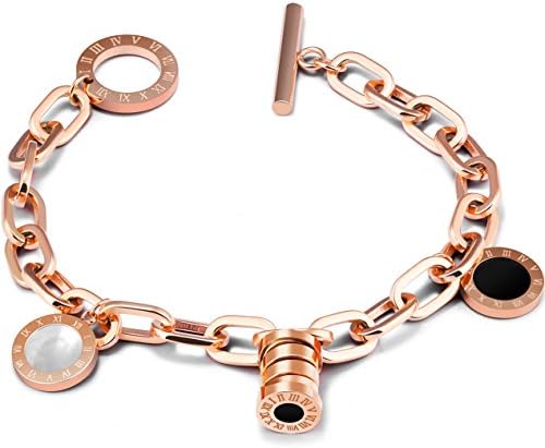 Attractive Charm Jewelry Stainless Steel Chain Link Bracelet for Women with Lucky Pendant,7.6" g
