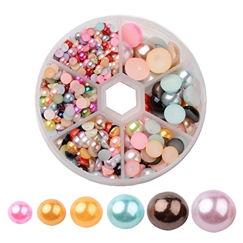Pandahall 4-12mm Mixed Color Acrylic Faux Pearl Half Round Cabochons Flat Round Dome Imitation Pearls for DIY Jewlery Scrapbooking Embellishments