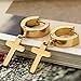 Flongo Men's Womens Vintage Stainless Steel Gold Cross Dangle Hinged Hoop Earrings, Stainless Steel Hoop Huggie Earrings Cross Drop Dangle Earrings