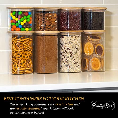 PantryBox Stackable Square Glass Food Storage Containers with Bamboo