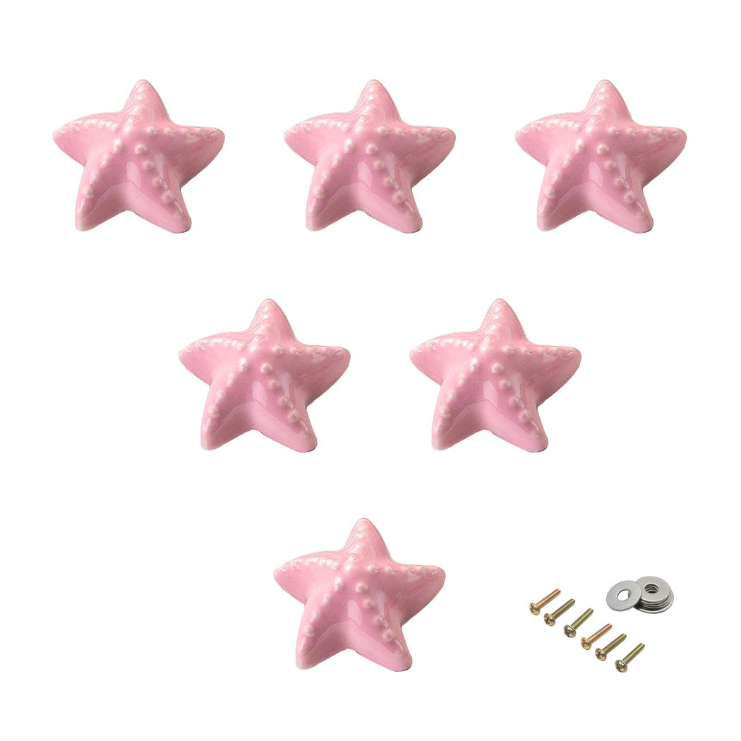 SeeRaphee Lovely Ceramic Knob Starfish Shape for Kid's Room Furniture Cabinet Handles Ceramic Drawer Pull Kitchen Drawer Pulls 6 Pack