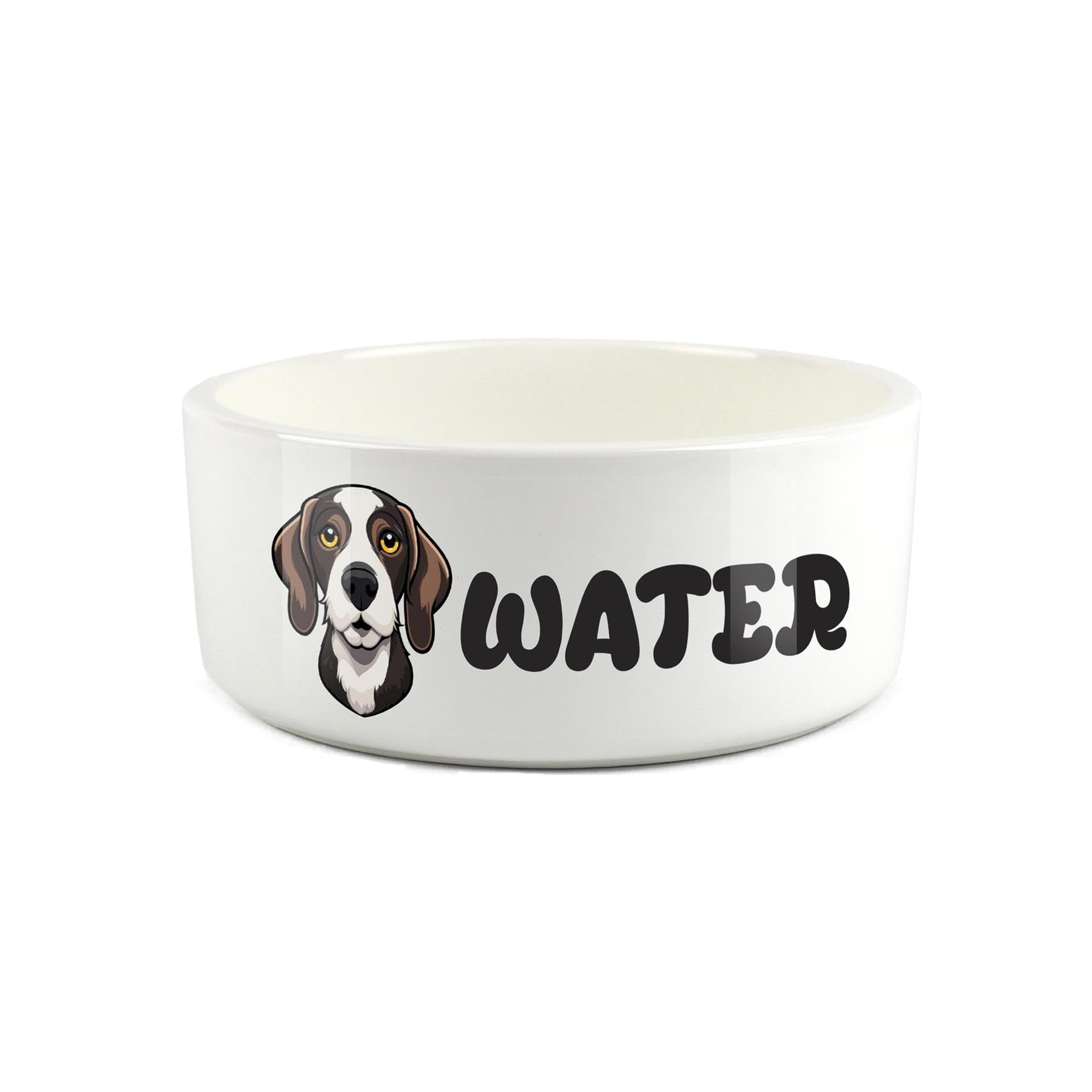 Pointer Pet Bowl - Cartoon Dog Portrait Large Ceramic Water Bowl - Novelty White Water Dish For Dogs