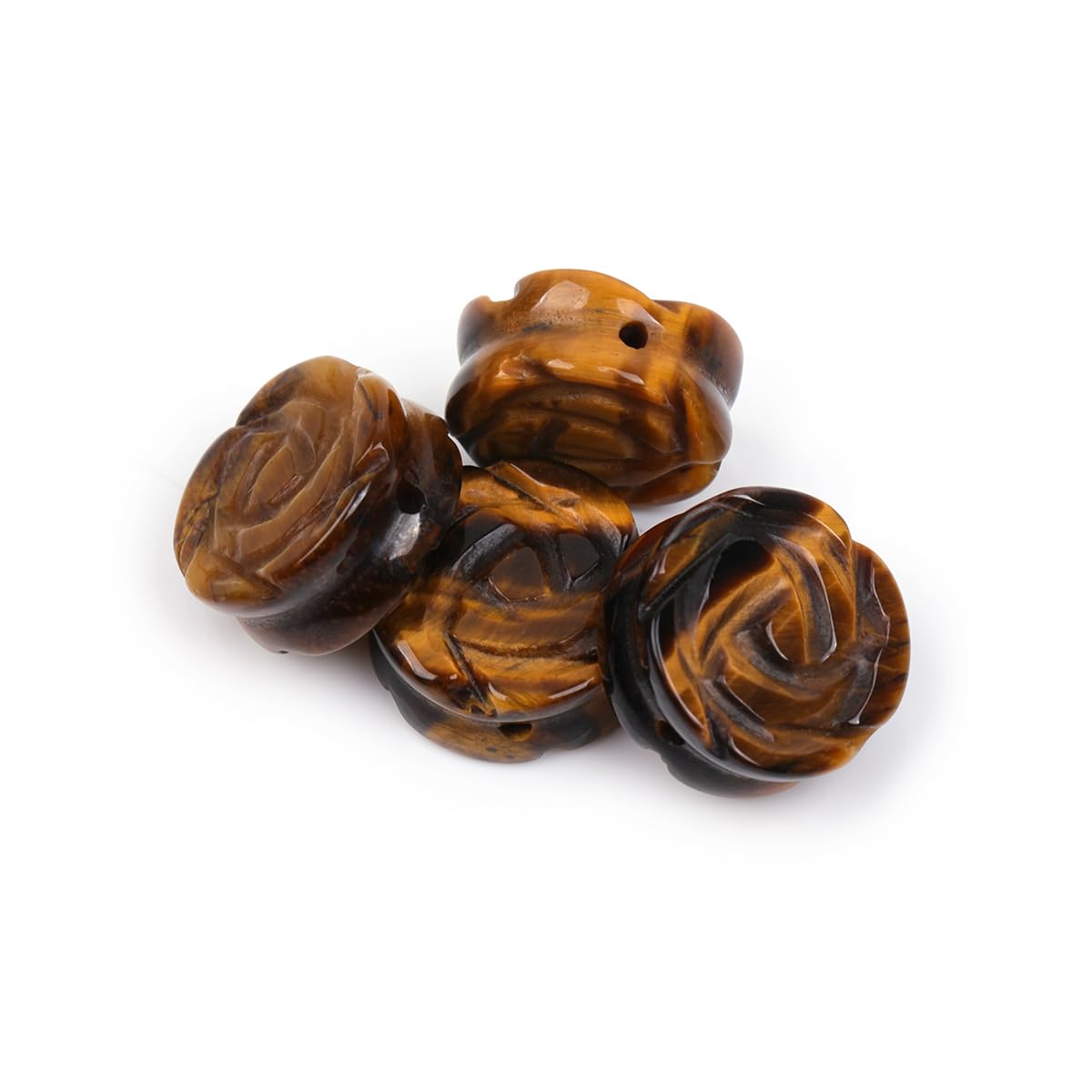 GEM-INSIDE12Pcs Hand Double Side Carved 14mm Plant Rose Flower Natural Yellow Tiger Eye Jasper Stone Gemstone Semi Precious Beads for Jewelry Making