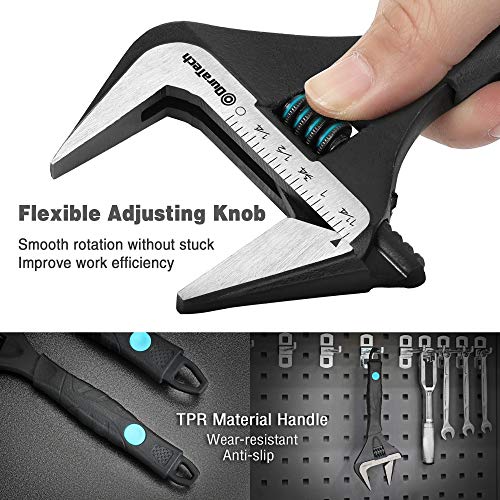 DURATECH 8-Inch (200 mm) Adjustable Wrench, Wide Jaw Large Opening Black Oxide Finish Plumbing Basin Wrench, Hand Repair Tool, Cr-V Steel, SAE and Metric Scale Marked, Ergonomic Grip