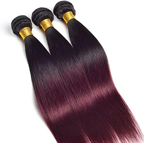 Ruiyu 7A Grade Ombre Hair Extensions Brazilian Hair 3 Bundles Straight 2 Tone Unprocessed Human Hair Weave 14 16 16 Inches #1b-99j Color Pack of 3