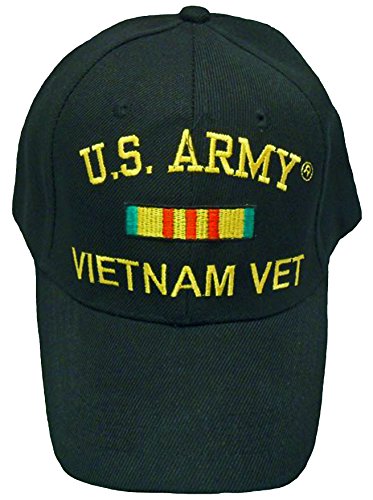 Army Vietnam Vet Hat Black Military Veteran Baseball Cap with Ribbon
