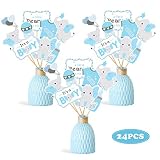 Faisichocalato Blue Elephant Centerpiece Sticks DIY Baby Boy It's A Boy Table Decorations Blue Little Peanut Cutouts for Blue Elephant Theme Baby Shower Birthday Party Supplies Set of 24