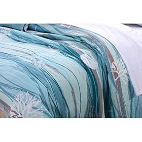 AD 3 Piece Blue Nautical Full Queen Quilt Set, White Sand Nature Coastal Beach Theme Bedding, Turquoise Waves Star Fish… 51C44sjamfL