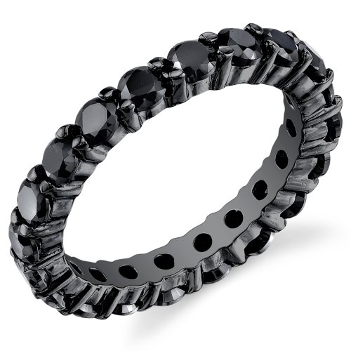 Black Sterling Silver Eternity Ring Engagement Wedding Band Ring with Black Cubic Zirconia CZ, 3mm SZ 8
