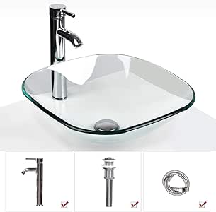 Bathroom Sink and Faucet Combo - Tempered Glass Vessel ...