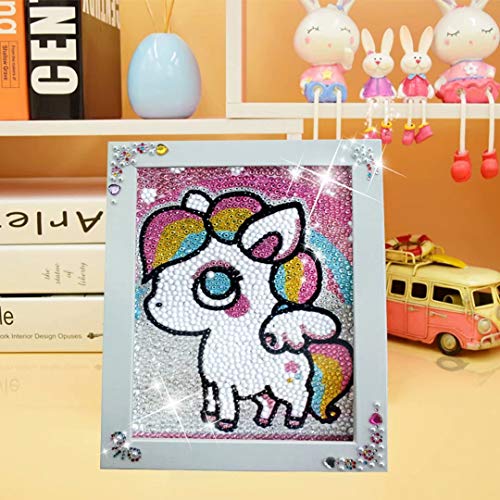 qiaoniuniu Pony Diamond Painting for Kids Full Drill Painting by Number Kits , Unicorn Toys, Arts Crafts Hobby Supply Set, Rhinestone Mosaic Making Gifts for Christmas Birthday -Include Wooden Frame