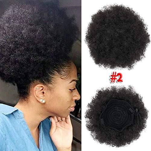 Synthetic Afro Curly Hair Bun YEBO 50g Kanekalon Drawstring Chignon Bun Easy Updos for Black Hair(#2)