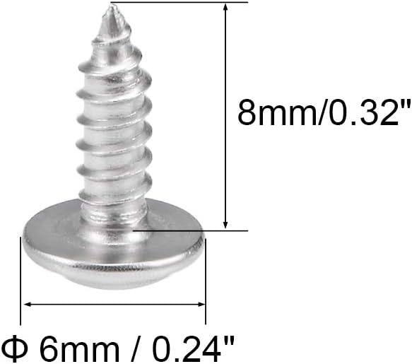 sourcing map 2.6x8mm Self Tapping Screws Phillips Pan Head With Washer Screw 304 Stainless Steel Fasteners Bolts 50Pcs - Image 4