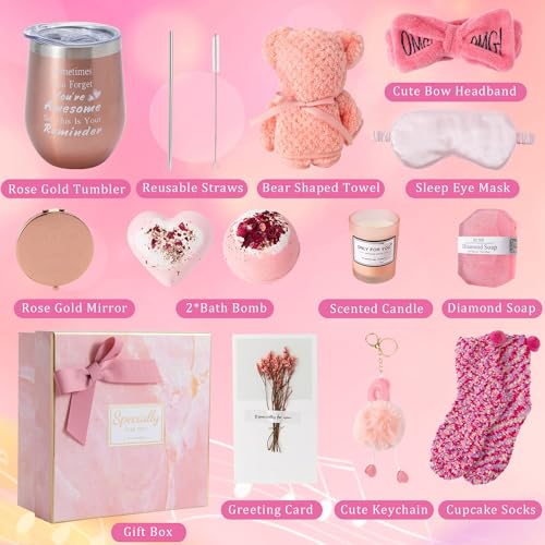 X Spring Spa Gift Set For Women, 14 Pcs Self Care Gifts, Basket With Box, Unique Birthday Ideas Set, Relaxation Bath Wife And Best Friend