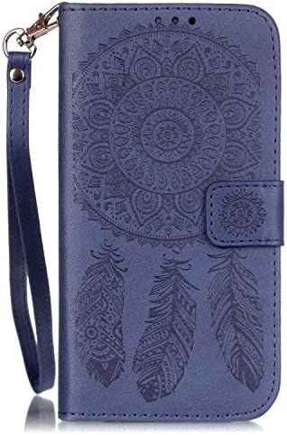 Samsung S7 Edge case,[Wallet Stand] embossing PU Leather Wallet Flip Protective Case with Card Slots and Wrist Strap for S7 Edge Case (navy blue)