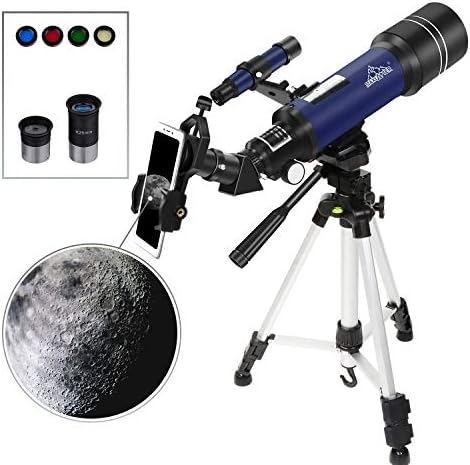 Refractor Astronomy Telescope for Kids Starter Teens, Dual-Use with Standard Tripod Smartphone Adapter Case Wired Shutter Accessories, 400/70mm Basic Travel Scope MAXLAPTER