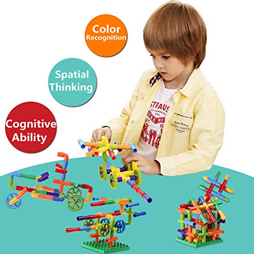 burgkidz 176 Piece Pipe Tube Building Toy Building Blocks, Pipeworks Construction Interlocking Creative Connecting Kit, Great STEM Toy for Both Boys Girls Ages 3+