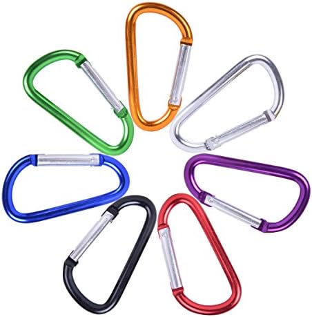 YISHU 3" 7 Pack Colors D Shape Spring-Loaded Gate Aluminum Carabiner for Home, RV, Camping, Fishing, Hiking, Traveling and Keychain (ORG-074)
