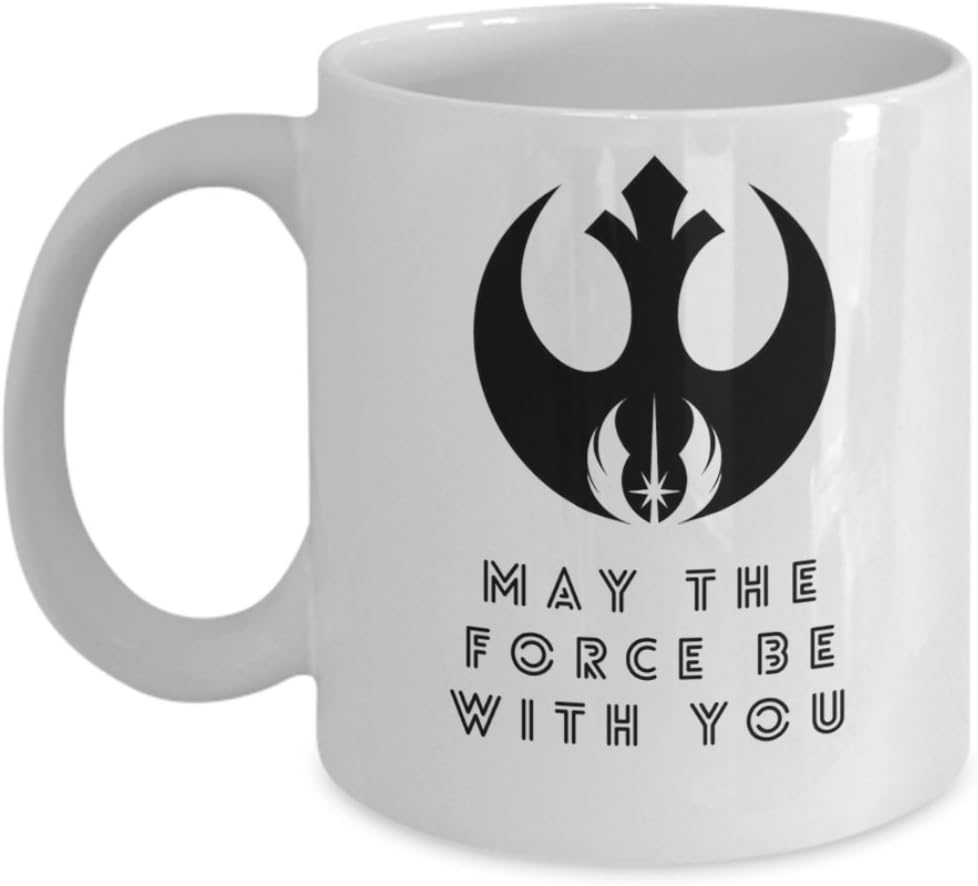 Star Wars themed coffee, tea, hot chocolate cacao ceramic mug cup, pen holder by Trendy Gifts with text:"May the force be with you" - unique gift idea for star wars fans (white, 11oz)