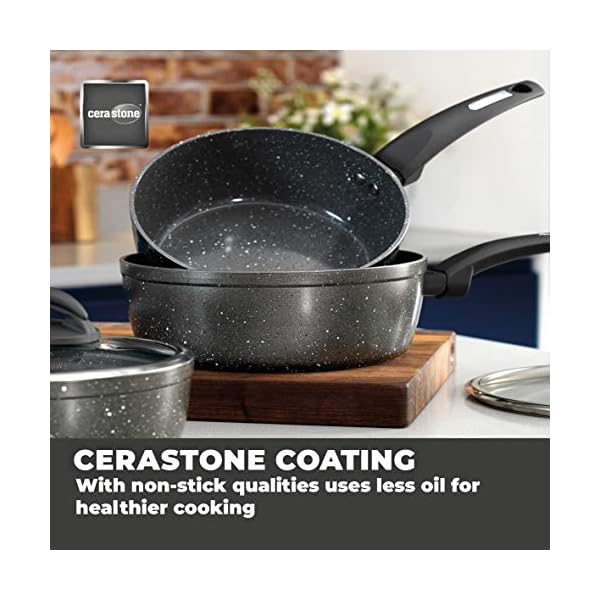 Tower-T81212-Cerastone-Non-Stick-Induction-Saucepans-Sets-Easy-Clean-Ceramic-Coating-Forged-Aluminium-Graphite-3-Piece Tower T81212 Cerastone Forged 3 Piece Saucepan Set with Non-Stick Coating and Soft Touch Handles,18/20/22cm, Graphite