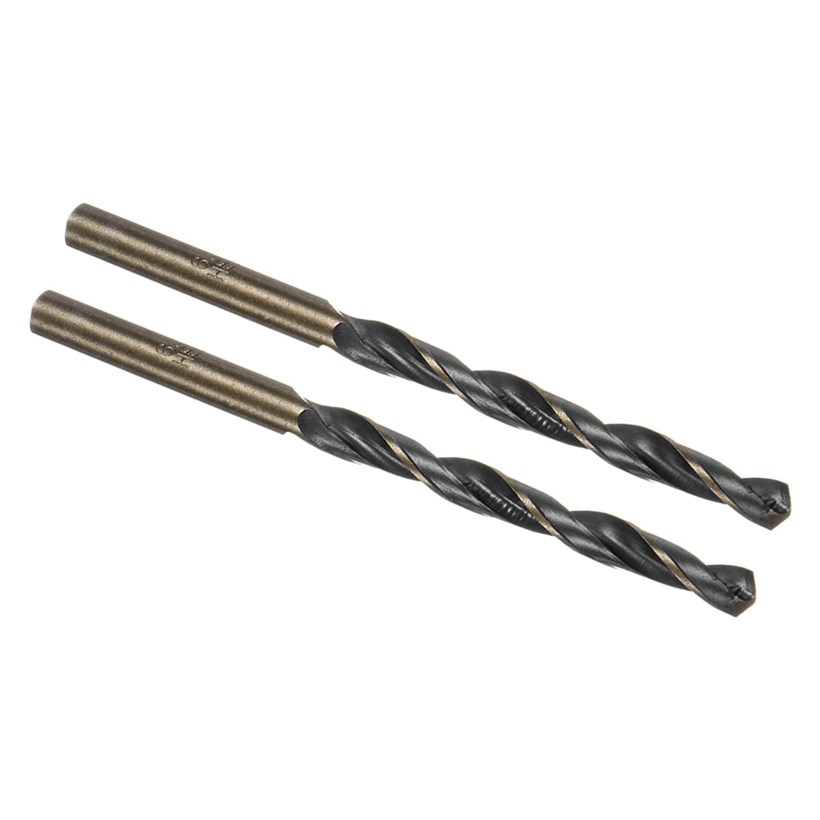 Kozelo 2PCS Twist Drill Bit - [6.2mm / 0.2"] Titanium & Nitride Coated High-Speed Steel Round Shank Jobber Bit Set Black Gold for Metal Wood Plastic Steel Use, 63mm / 2.5" Blade Length