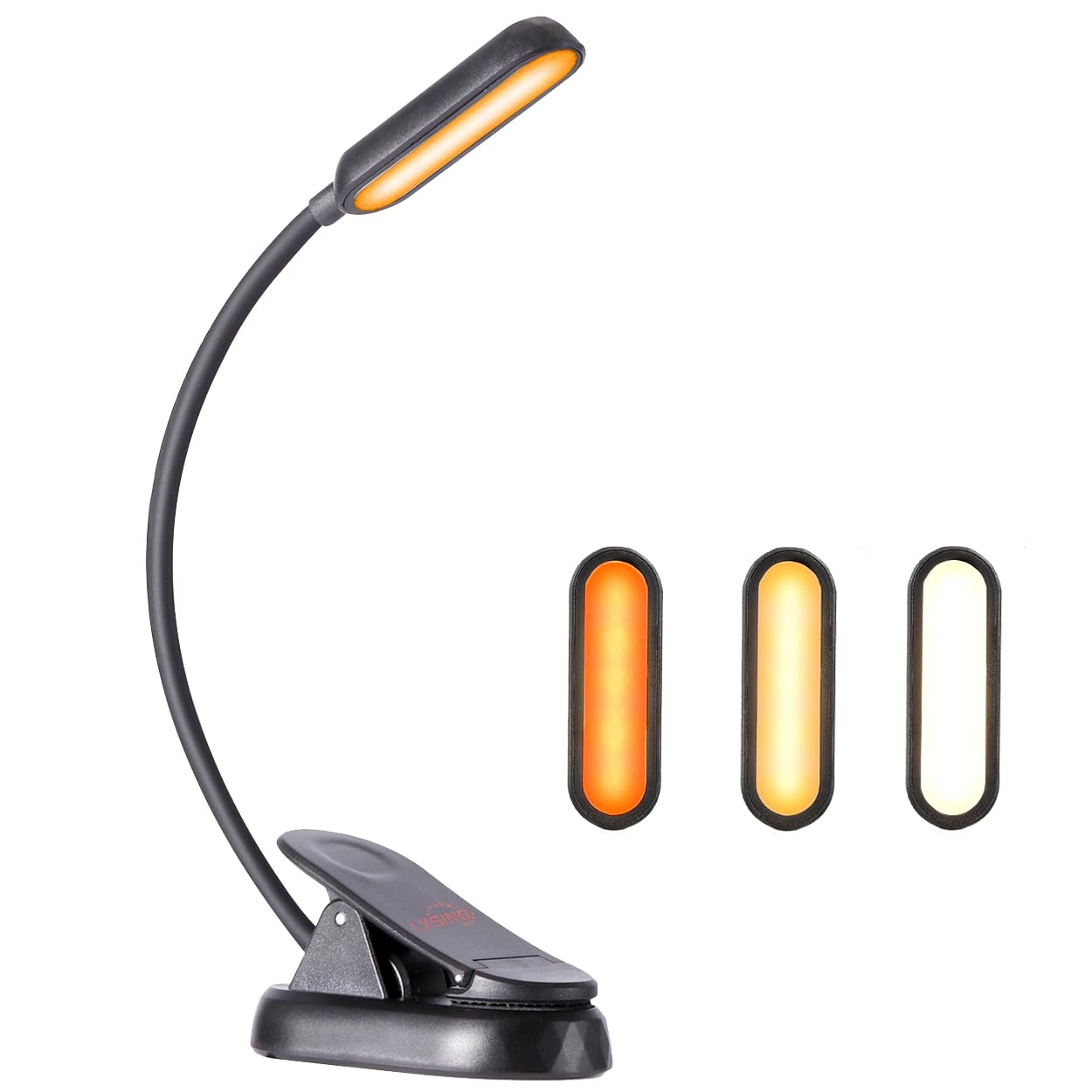 Full Spectrum LED Book Light for Reading in Bed, 3 Colours - Amber(1600K)/White(6500K)/Natural, 8 LEDs, 30+ Hours Long Lasting, USB-C Charging Rechargeable Flex Clip-on Reading Light