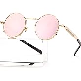 AIEYEZO Round Steampunk Sunglasses Trendy Retro Circle Glasses Gothic Metal Frame 100% UV Blocking Lens
