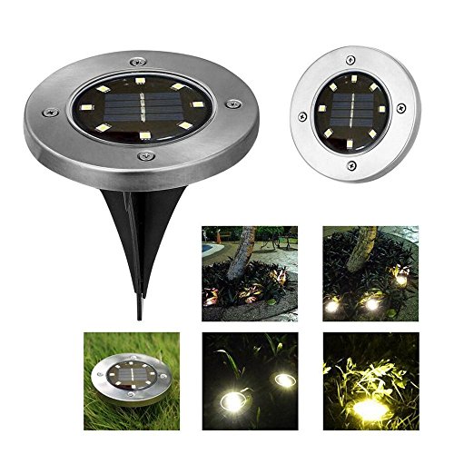Disk Lights, MBODM Solar Outdoor 8 LED Ground Lights-Stainless Steel Garden Waterproof Landscape Lighting for Yard,Pathway-White(4 pack)