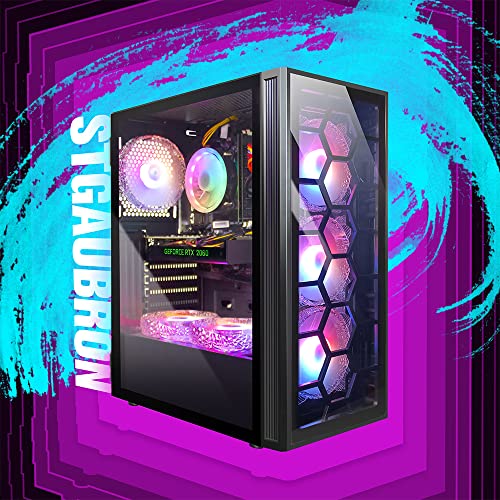STGAubron Gaming PC Desktop, Intel Core i7 up to 3.9 GHz, GeForce RTX 2060 6G GDDR6, 16G RAM, 512G SSD, WiFi, BT 5.0, RGB Fan x6, Windows 11 Home