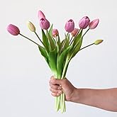 Aoivrb10PCS Artificial Tulip Flowers Real Touch Tulips Plastic Flower Fake Bouquet Table Arrangements Gift for Home Office Party Wedding Birthday Garden Store Decoration (Light Purple)
