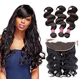 Brazilian Body Wave 13x4 Ear to Ear Full Lace Frontal Closure With Bundles, Unprocessed Virgin Human hair Natural Color