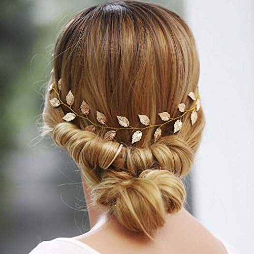 Yean Wedding Headband Gold Leaf Bridal Headpieces for Bridesmaid and Flowergirls (15.7 Inches) (Gold) - Thumbnail 3