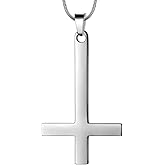 Hipunk Inverted Cross Necklace Mens 316L Stainless Steel Upside Down Cross Pendant 18k Gold/Black Gun Plated Religious Jewelry