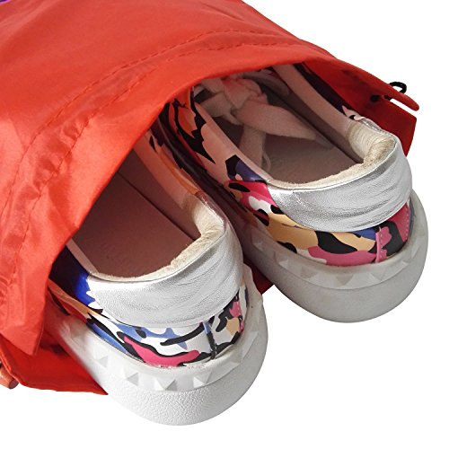 Gold Fortune 4 Packs 10.5" x 14" (L x W) Embroidered Silk Jacquard Travel Lingerie and Shoes Bags with Drawstring Closure (Red)