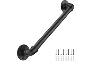 Groking 4FT Industrial Stair Railing Wall Mount Staircase Handrail φ1.3" Pipe Hand Rail for Steps Grab Bar Foot Rail Vintage Pipe Railing Black Deck Handrail for Outdoor Indoor Stairs Porch