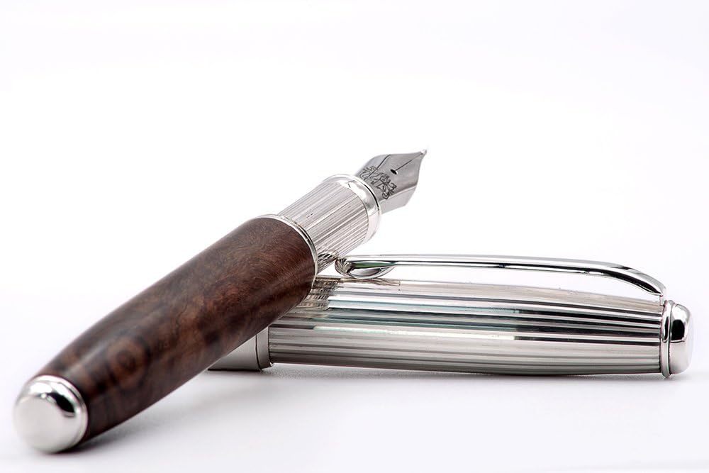 Italian Walnut & Silver Fountain Pen Made in Italy