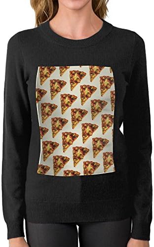 PCOEZOE Pepper Mushrooms Ham Pizza Fashion Sweater Colorful Crew Neck Lightweight Boyfriend