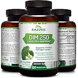 DIM 250 mg | 120 Veggie Caps | 10 mg BioPerine | 4 Month Supply | Plus Pure Broccoli Extract | Vegan and Non-GMO | 250 mg per Capsule | Extra Strength | Supports Healthy Estrogen Levels and Metabolism