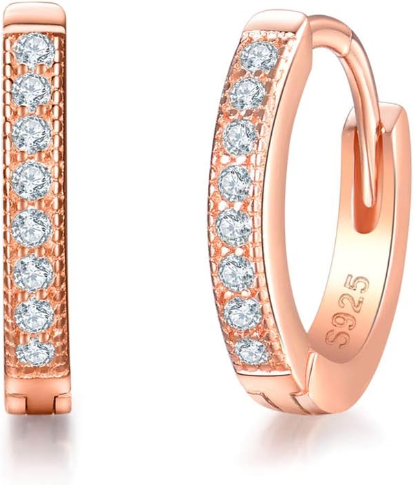 MASOP 14K Gold Plated Sterling Silver Cubic Zirconia Cuff Earrings Small Hoop Huggie Earrings Stud 13mm for Women