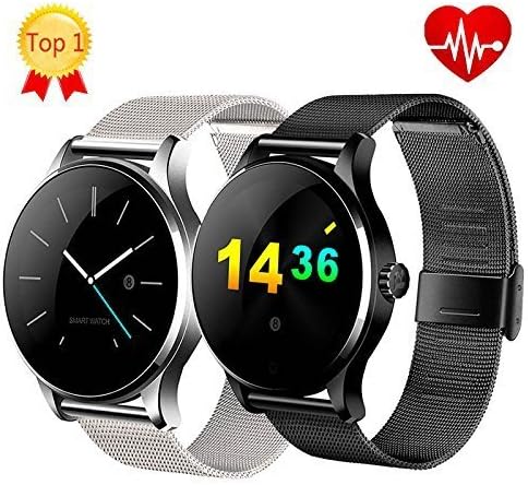 Harlov K88H Bluetooth Smart Wrist Watch with Stainless Steel Band; Digital Sport Watch, Compatible with IOS, Android Phone; Professional Statistical, Pedometer and Heart Rate Monitor (Black)
