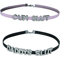 Amazon.com: 2PCS Pink CUM SLUT+Black DADDY'S SLUT Choker Necklaces ...