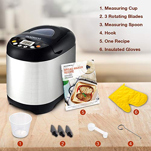 Bread Maker, ROZMOZ 19-in-1 Stainless Steel Bread Machine, 2 LB Programmable Bread Maker Machine 