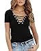 Women Summer Sexy V Neck Cross Front Lace Up Shirt Short sleeve