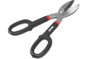 DNA MOTORING TOOLS-00119 Straight Cut Tin Snip Shears, Heavy Duty High Carbon Steel with Vinyl-Dipped Handles, 10", Black/Red