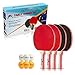 Table Tennis Ping Pong Set - Pack of 4 Premium Paddles/Rackets and 6 Table Tennis Balls - Soft Sponge Rubber - Ideal for Professional & Recreational Games - 2 or 4 Players - Perfect Set On The Go