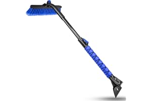 Auccutro Car Snow Brush Ice Scraper for Windshield, 89 CM Retractable Durable Aluminum Rod Foam Grip for Efficient Snow and I